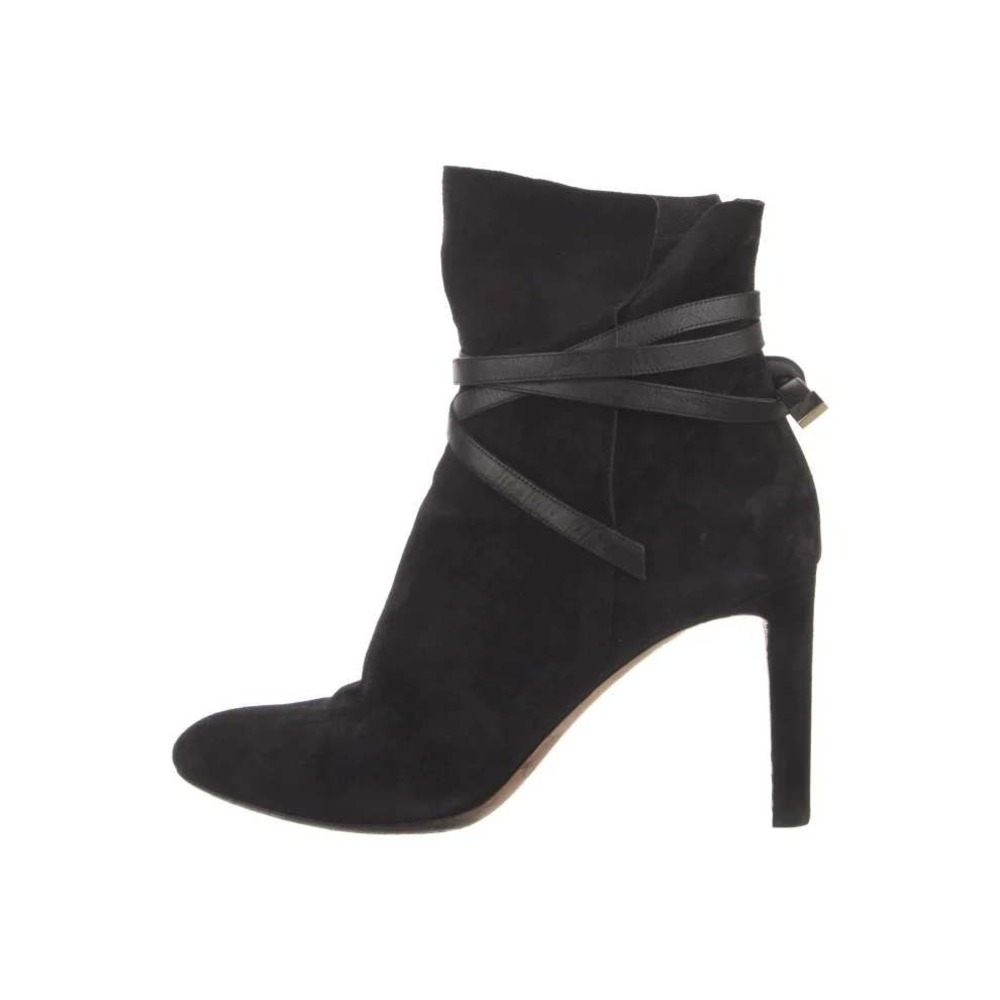Jimmy Choo‎ Black Suede Leather Wrap Ankle Boots Stiletto Booties Heels